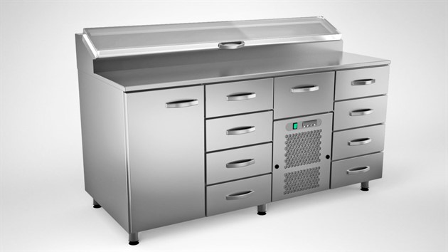 Kallskänkbänk 1600mm, 1 dörr, 9 lådor