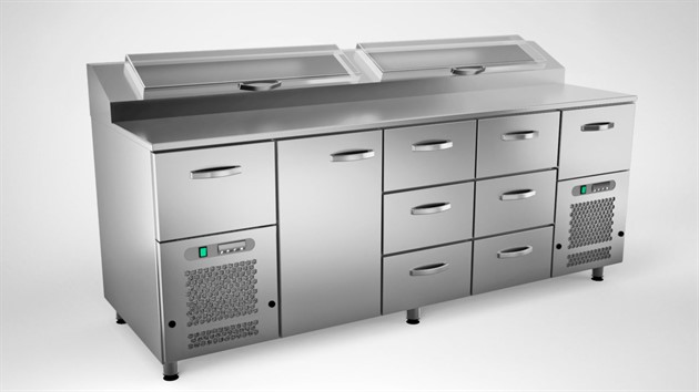 Kallskänkbänk 2000mm, 1 dörr, 8 lådor