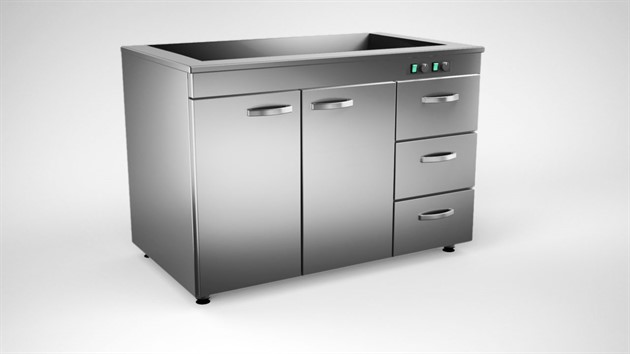 Värmeskåp med värmeri 1200mm, 2 dörrar, 3 lådor